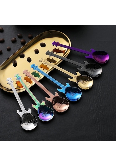 Mavi 1 Adet Paslanmaz Çelik Gitar Kaşık Gökkuşağı Kahve Ve Çay Kaşığı Sofra Takımı İçme Araçları