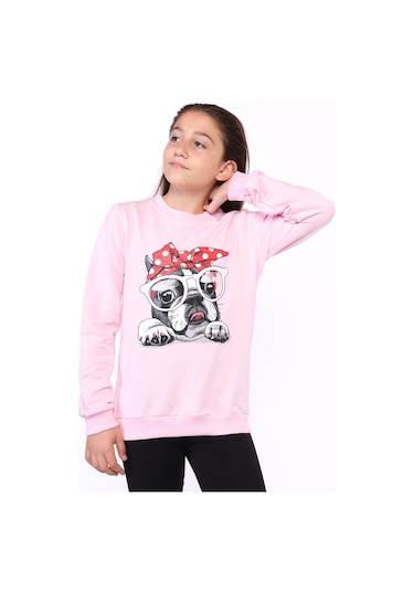 Toontoy Kız Çocuk Köpek Figür Baskılı Sweatshirt Açık Lila
