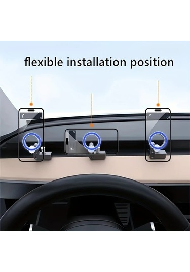 Honeybeeshop Siyah Manyetik Araç Telefon Tutucu Tesla Model 3 Model Y İçin Cep Telefonu Desteği Evrensel
