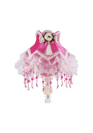 Çiçek Dekorlu Abajur Beyaz ve Fuşya Klasik Model Fuşya