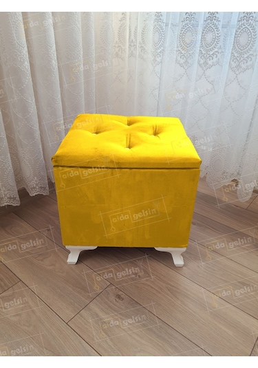 Lüks Sandıklı Tabure Puf 45 X 45 Cm Sarı