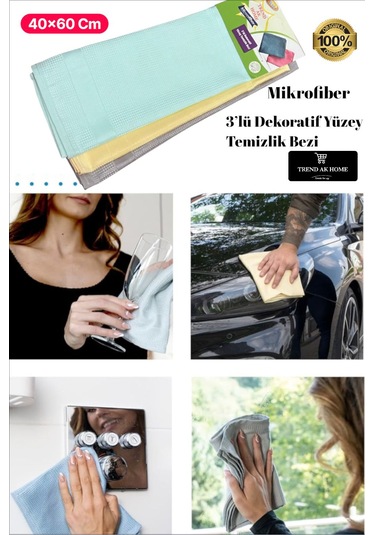 3 Lü Mikrofiber Yüksek Kaliteli Temizlik Bezi Çok Renkli