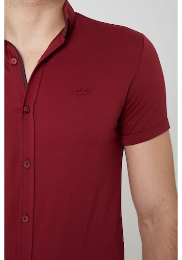 Coonless Erkek Kısa Kol Slim Fit Gömlek Kırmızı Beyaz