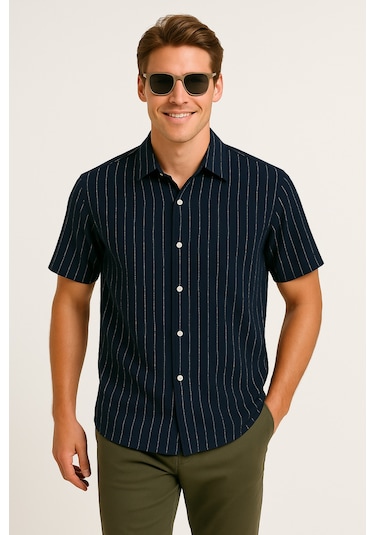 Jack & Jones Joshua Loose Erkek Kısa Kollu Gömlek Lacivert 12262660 Lacivert