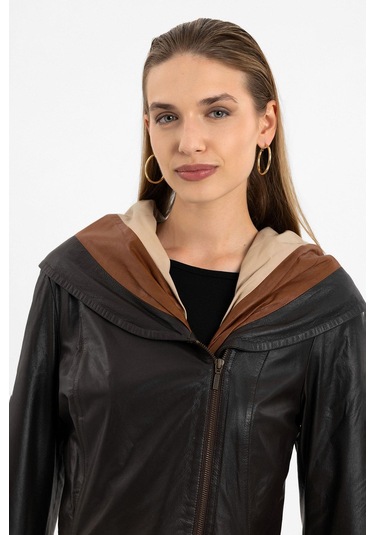 Ulia Kahve Kadın Hakiki Deri Kaban-kahverengi Kahverengi