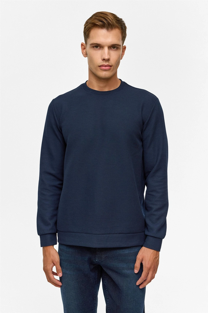 Süvari Lacivert Regular Düz Bisiklet Yaka Sweatshirt-38792 Lacivert