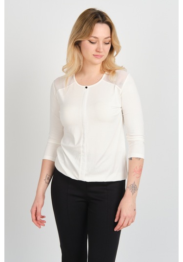 Sistas Kadın Omuz Ve Kolları Tül Detaylı Beli Lastikli Truvakar Kol Bluz 23321 Ekru Ekru