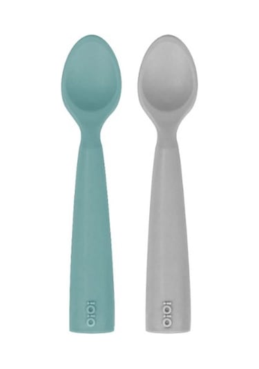 Oioi Nam Nam 2'li Silikon Mama Kaşığı - Aqua Green / Powder Grey Gri - Yeşil