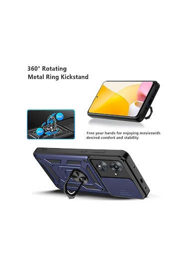 Xiaomi Redmi 13c Kılıf Kamera Koruma Sürgülü Antishock Magnetic Yüzüklü Standlı Kapak