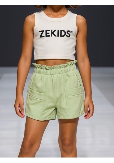 Kız Çocuk Pamuklu Bel Lastikli Şort-15896 Mint