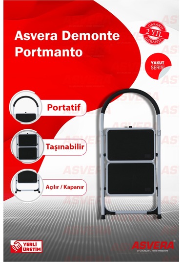 Yakut Serisi Vertika 2 Li Ev Tipi Katlanır Merdiven Kaymaz, Hafif Ve Dayanıklı 1 Adet