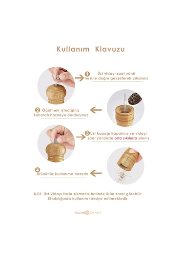 Technojet 2 Adet Doğal Ahşap Karabiber Tuz Kahve Baharat Öğütücü Ahşap Değirmen Tuzluk Biberlik