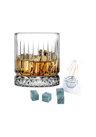 330 Cc Italy Serisi Büyük Kadeh Viski Bardağı 4 Adet Viski Taşı Hediyeli Beyaz