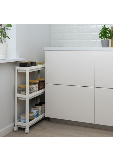 Servis Sehpası Beyaz 54x18x71 Cm Meridyendukkan Mutfak-banyo Düzenleyicisi 3 Katlı Tekerlekli