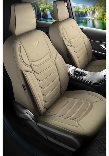 Bej - Bej Panda Manavgat Serısı Lakos Kumaş Oto Koltuk Kılıfı - Tam Set