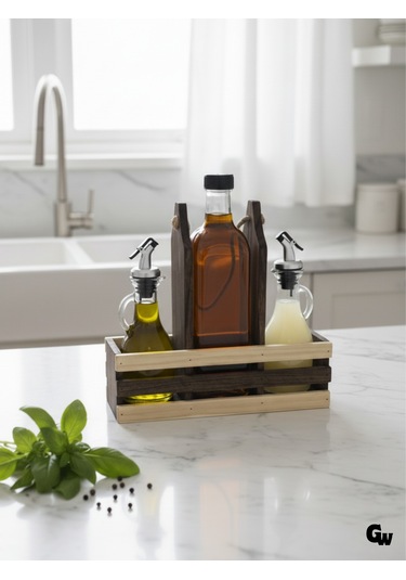 Ahşap Doğal 3lü 2+1 Set Yağdanlık Ve Sosluk Takımı Set Ceviz 1 Set Ceviz