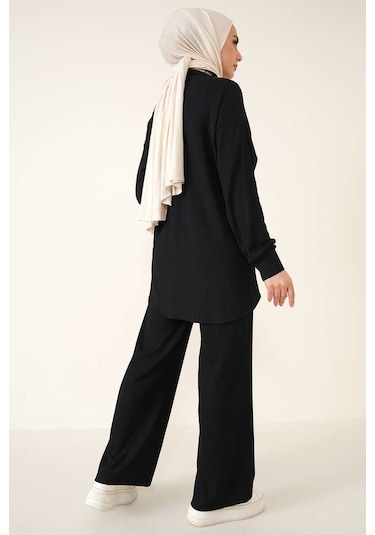 Bigdart T5858 Örme Tesettür İkili Takım - Siyah 001