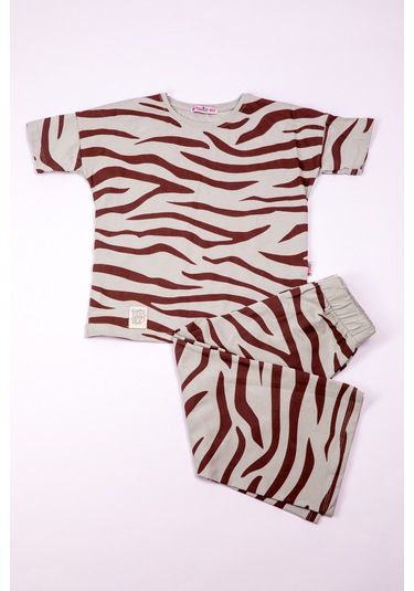 Kız Çocuk Kaprili Takım Zebra Baskılı A83 Açık Mavi