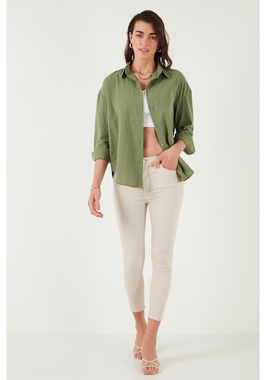 Lela Pamuklu Regular Fit Uzun Kollu Düz Bayan Gömlek Cf25S168305 Haki