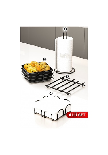 Sofra Mutfak Sunumluk Rulo Peçetelik Havluluk Nihale Ekmeklik 4lü Sofra Seti Mutfak Düzenleyici