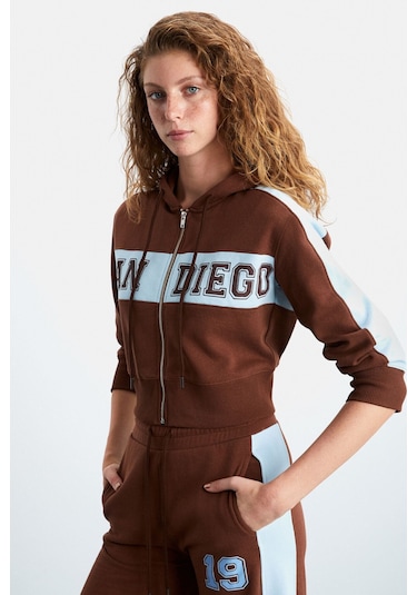 GRIMELANGE Morıah Kadın Kapüşonlu Geniş Paça Kahverengi Alt-üst Takım Kahverengi