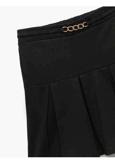 Koton Viskon Karışımlı Metal Kemer Detaylı Pileli Mini Etek Siyah 6wkg70012ak Siyah