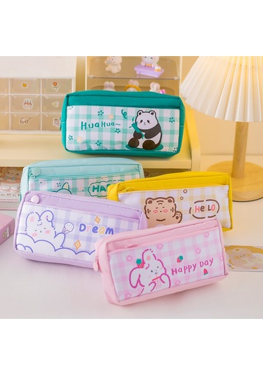 Tuomeng Yeni Menekşe-tavşan Sevimli Büyük Kapasiteli Kırtasiye Çantası Öğrenci Iyi Görünümlü Kalem Kutusu Karikatür Çok Fonksiyonlu Kalem Çantası