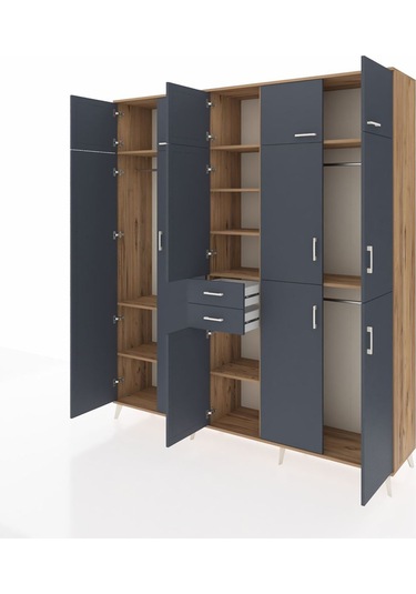 Hyperion Dolap 10 Raflı 2 Çekmeceli 3 Askılı 220x44x243 Çam-antrasit/antrasit Antrasıt/antrasıt