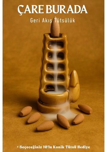 Sarı Basamaklı Geri Akış Tütsülük Seçeceğiniz 10'lu Konik Tütsü Hediye