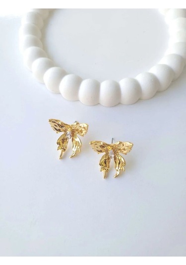 Çelik Gold Kelebek Küpe Sevgiliye Hediye Altın