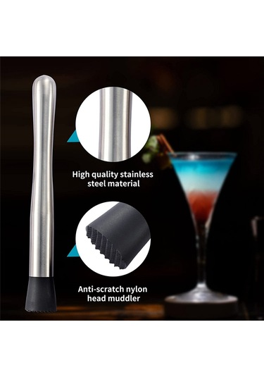 Lezzetli Mojitolar Yapmak İçin 2 Karıştırma Kaşığıyla Kokteyl Ezici Gümüş