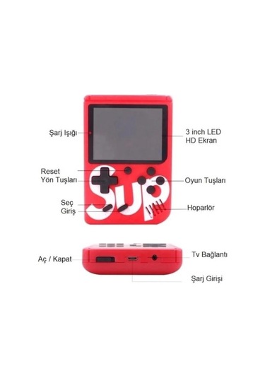 Zhltools 400 Oyunlu Taşınabilir Nostalji Retro Mini Atari Game Siyah