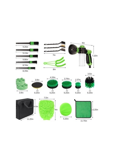 Createtech Yeşil Temizleme Springsun Seti Seti Saklama Parça Matkap Fırça Elektrikli Çantası Araba Alet 21 Sr