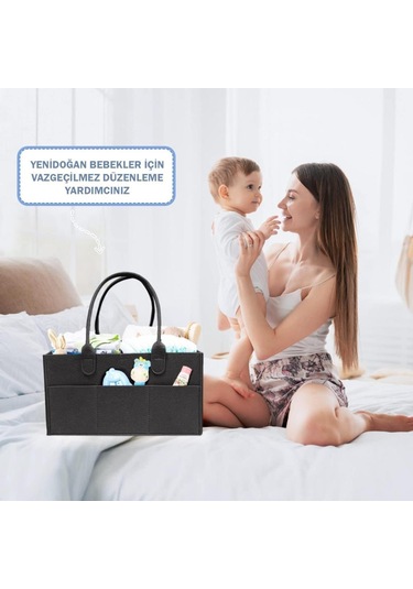 Katlanabilir Taşınabilir Keçe Organizer Çanta Siyah Renk Siyah