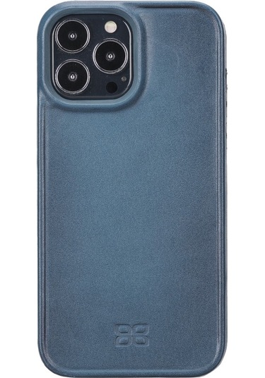 Apple Uyumlu iPhone 13 Pro Max Deri Arka Kapak Hull BRN4EF Mavi