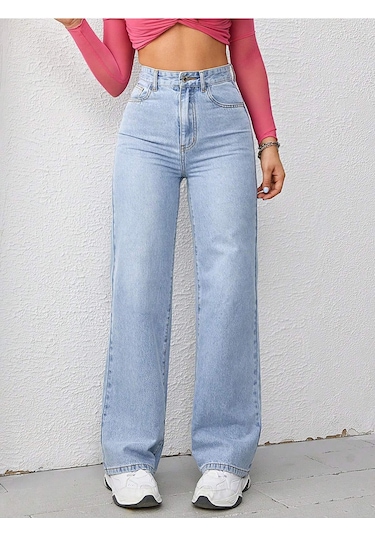 Straight Kadın Denim Pantolon Açık Yıkamalı Mavi