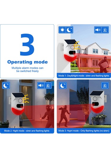 Yaozixa Güneş Enerjili Entegre Li-pilli 110 Açı 9-12m Algılama Sesli Işık Alarmı Kumanda Yok, App Desteği Yok