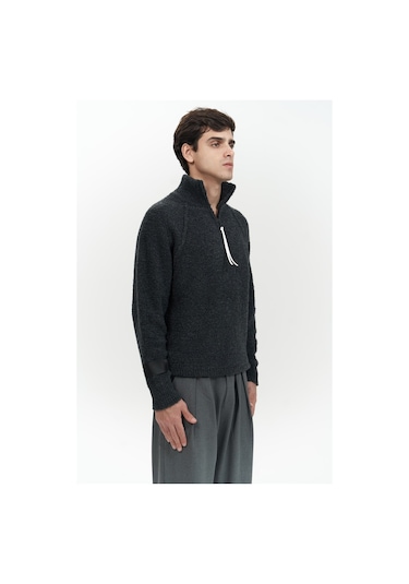 Zane Fermuar Detay Antrasit Erkek Triko Kazak Antrasit
