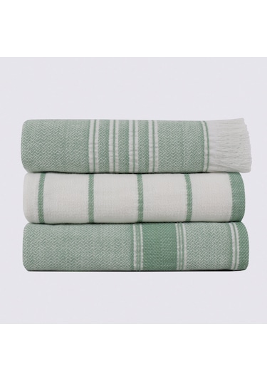 Ecocotton Elis Yeşil-krem 3 Parça Organik Mutfak Havlu Seti 40 X 60 Cm. Yeşil - Krem