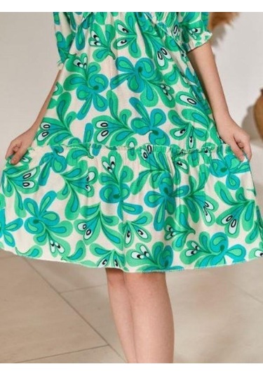 Kız Çocuk Belden Lastikli Desenli Şık Yazlık Elbise-12078-renkli Çok Renkli