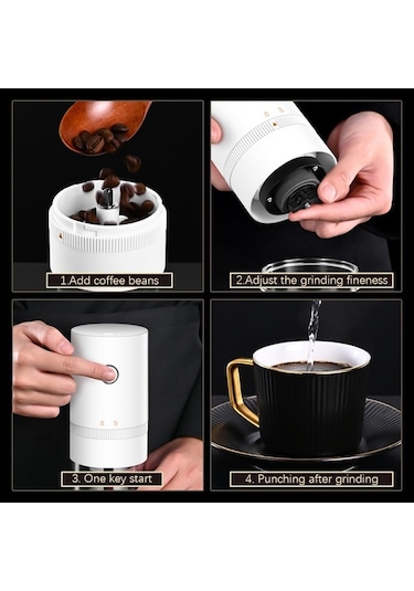 Createtech Küçük Ev Tipi Elektrikli Kahve Öğütücü 6 Dişli Seramik Öğütme Usb Taşınabilir Otomatik Durdurma Beyaz Beyaz