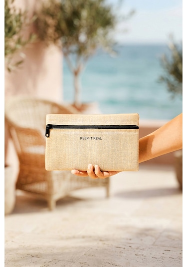 Ocean Home Textile Termal Astarlı Jüt Keten Makyaj Çantası 22 X 14 Cm