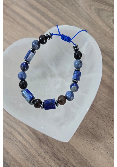 Lapis Lazuli, Sodalit, Akik, Hematit Doğaltaş Bileklik Lacivert