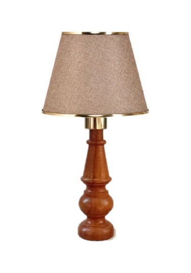 Ahşap Gövdeli Kumaş Başlıklı Dekoratif Abajur Masa Lambası Aydınlatma Lamba Kahverengi
