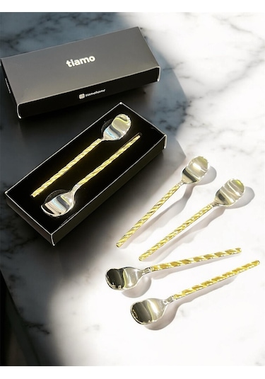 Tiamo Roma Çay Kaşığı Sap Gold 6 Lı Set Altın - Beyaz