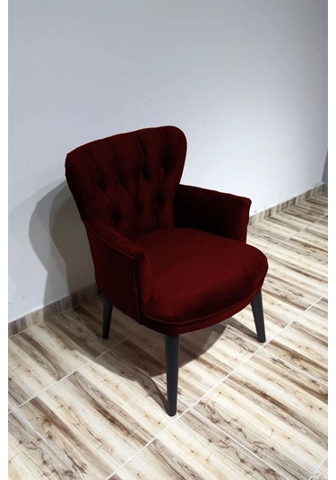 Kayser Home Berjer - Tekli Koltuk - Düz Renk Kumaş - Ahşap Ayak - Nubuk Kumaş - Bordo Bordo