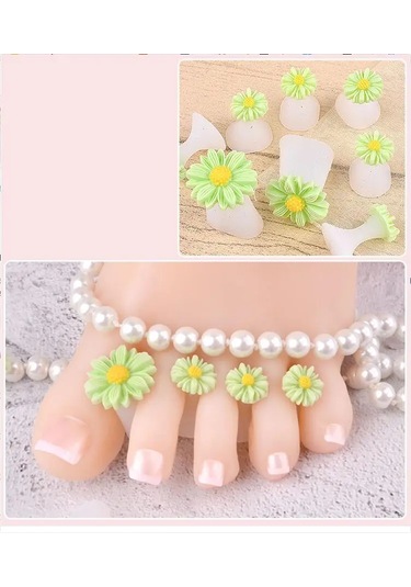 8 Adet/paket Ayak Ayırıcı Sevimli Yumuşak Silikon Ayak Parmakları Kilit Araçları Papatya Kalp Şekilli Rhinestones Tırnak Sanat Japon Tarzı Açık Yeşil