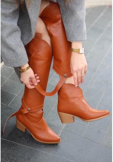 Milla Taba Cilt Tak Çıkar Topuklu Bot Ve Kadın Çizme Taba
