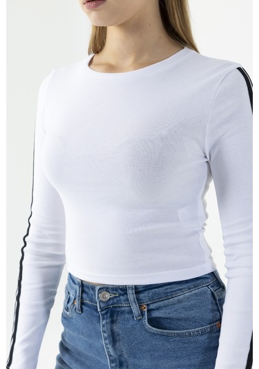 Giysa Kadın Bisiklet Yaka Kolu Biyeli Basic Body Beyaz - Ms0001276 Beyaz