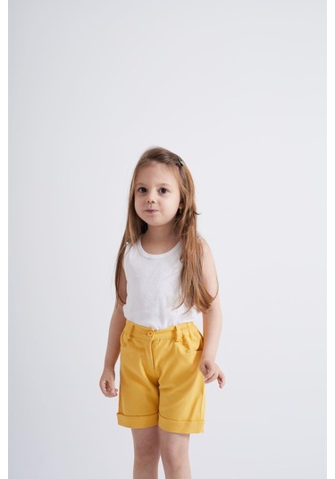Oliventhekid Taşlı Detaylı Kız Çocuk Şort Sarı Sarı